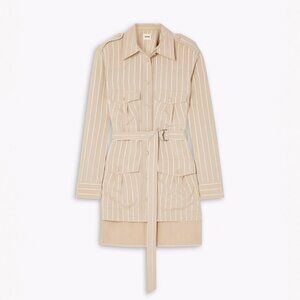 KHAITE Lia Belted Striped Jacquard Shirt Beige Tan Size XS NEW NWT w flaws